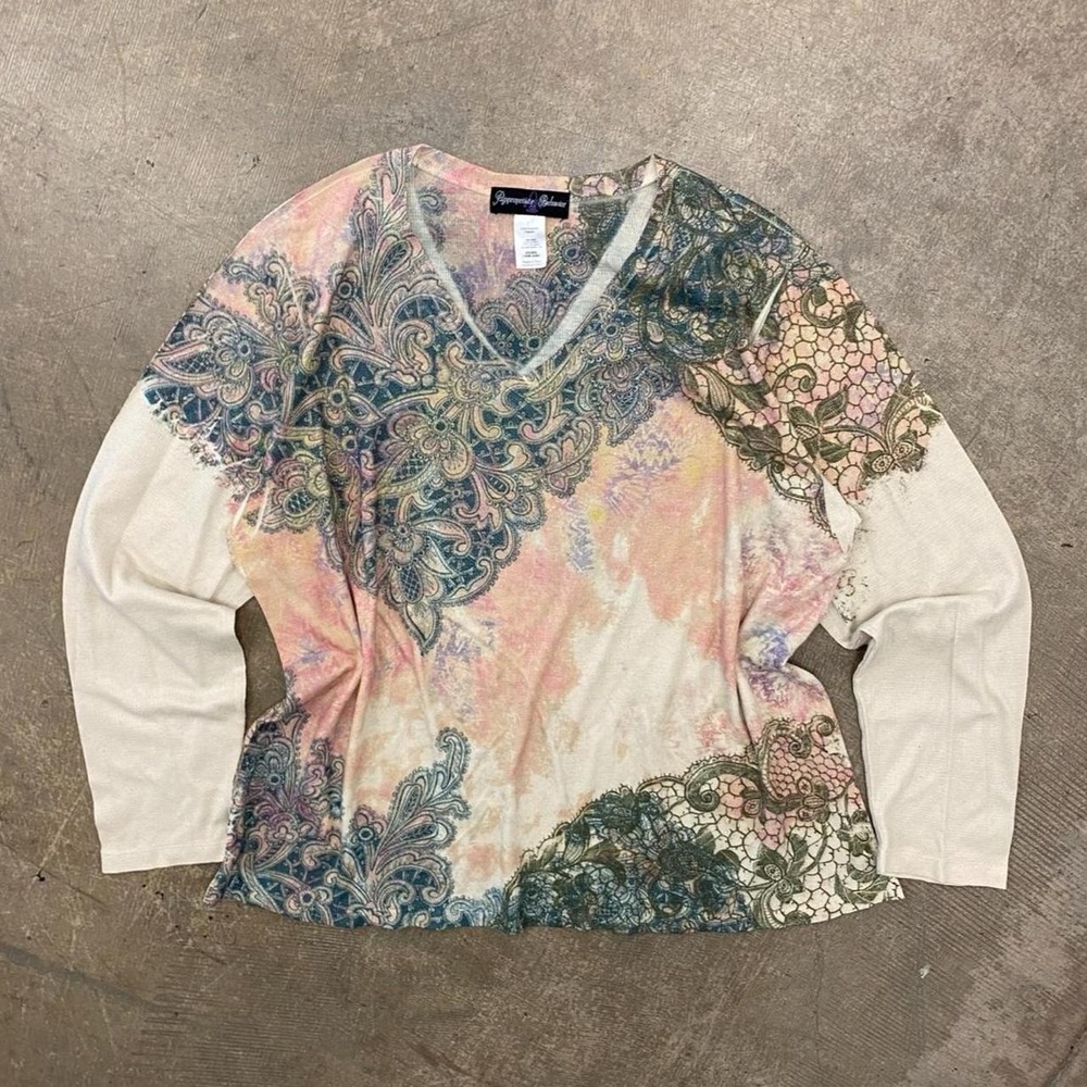 Vintage Y2K Appropriate Behavior Floral Flowers 2000s Women Longsleeve Shirt XXL